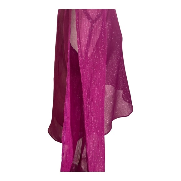 Lovers + Friends womens blouse V-neck sheer open sleeve pink sparkly size medium - Picture 5 of 11